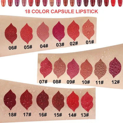 18 pcs/set Long-Lasting Velvet Matte Capsule Lipstick Set